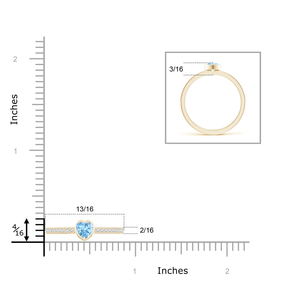 4mm AAAA Bezel Heart Aquamarine Promise Ring with Diamond Accents in Yellow Gold ruler