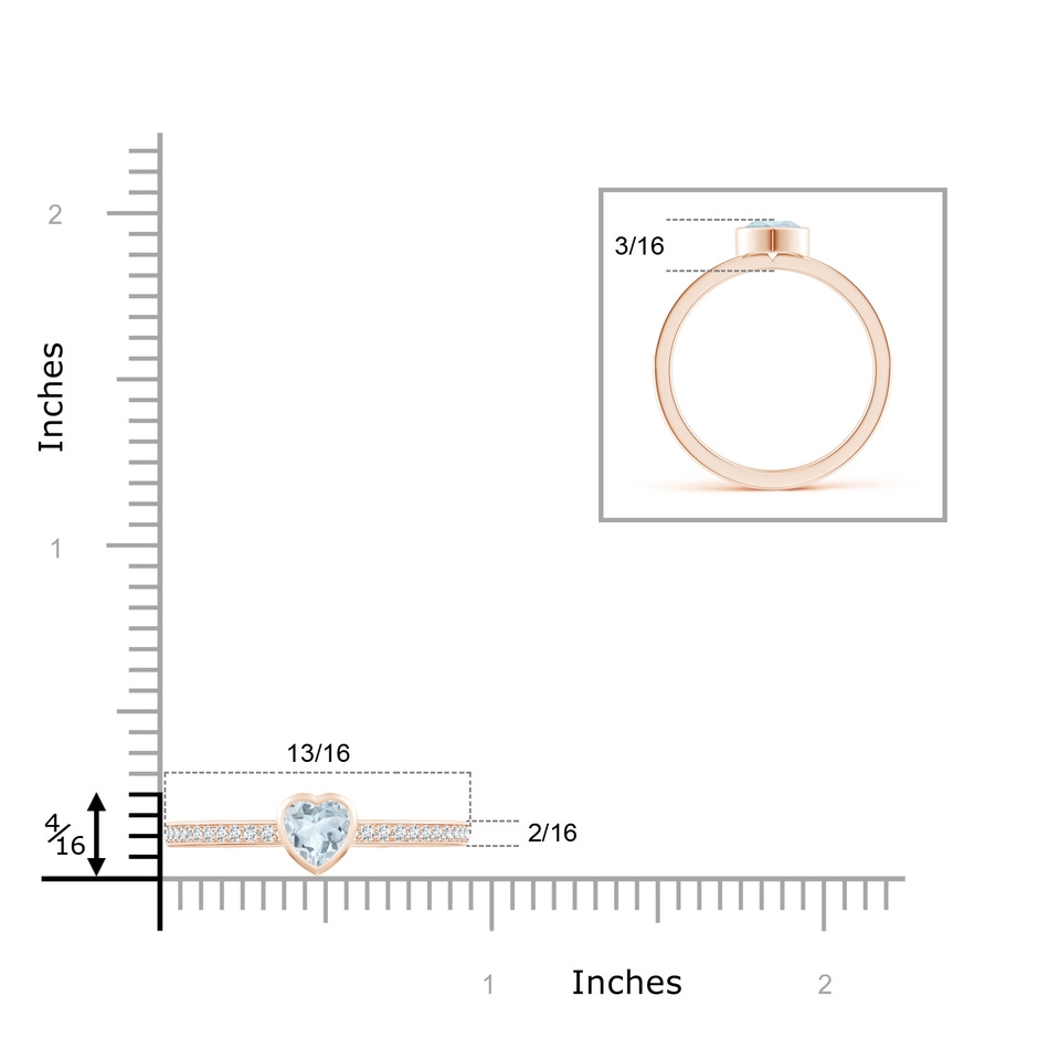 5mm A Bezel Heart Aquamarine Promise Ring with Diamond Accents in Rose Gold ruler