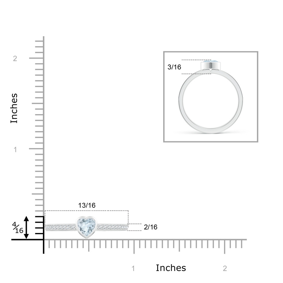 5mm A Bezel Heart Aquamarine Promise Ring with Diamond Accents in White Gold ruler