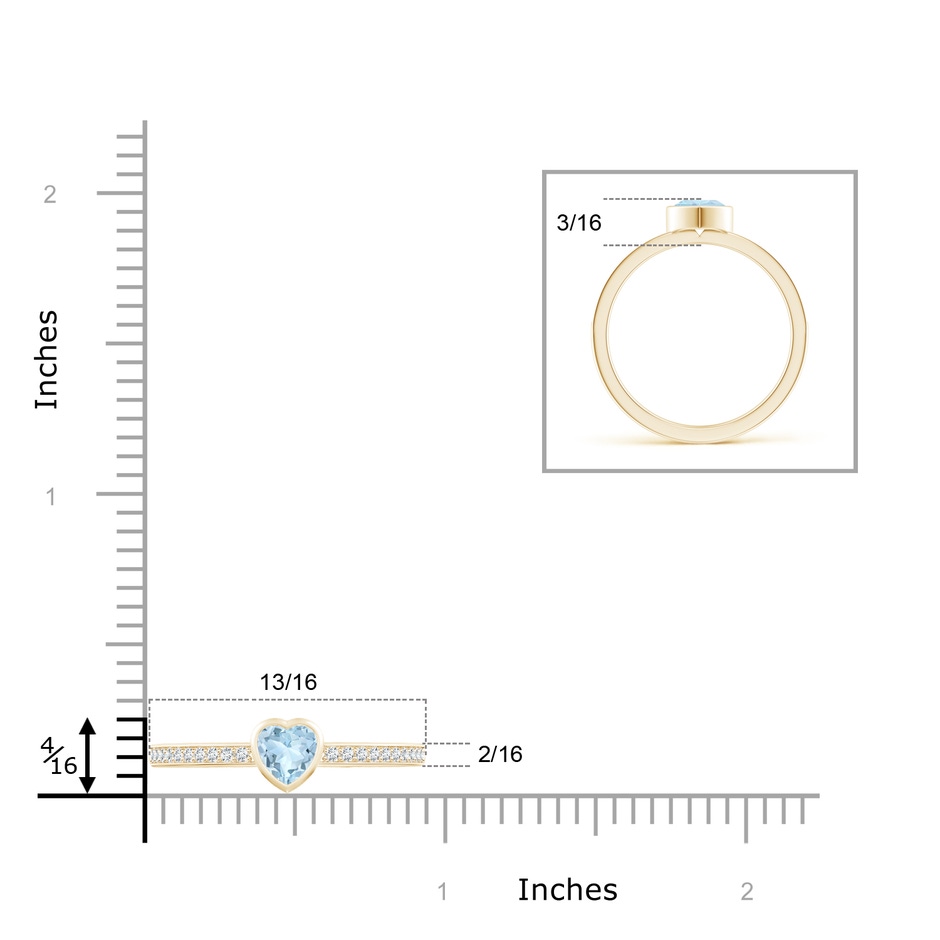 5mm AA Bezel Heart Aquamarine Promise Ring with Diamond Accents in Yellow Gold ruler
