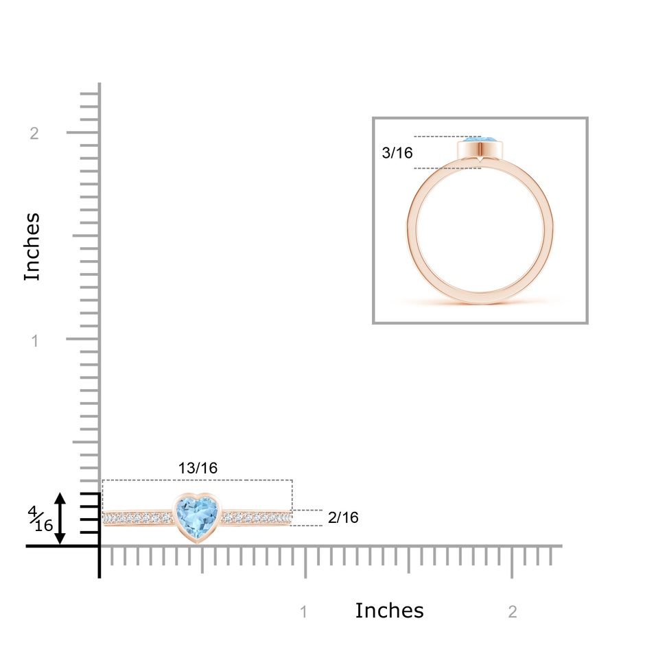 5mm AAA Bezel Heart Aquamarine Promise Ring with Diamond Accents in Rose Gold ruler