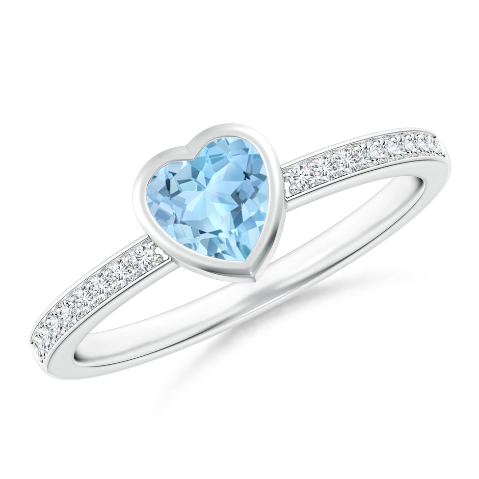 5mm AAA Bezel Heart Aquamarine Promise Ring with Diamond Accents in White Gold 