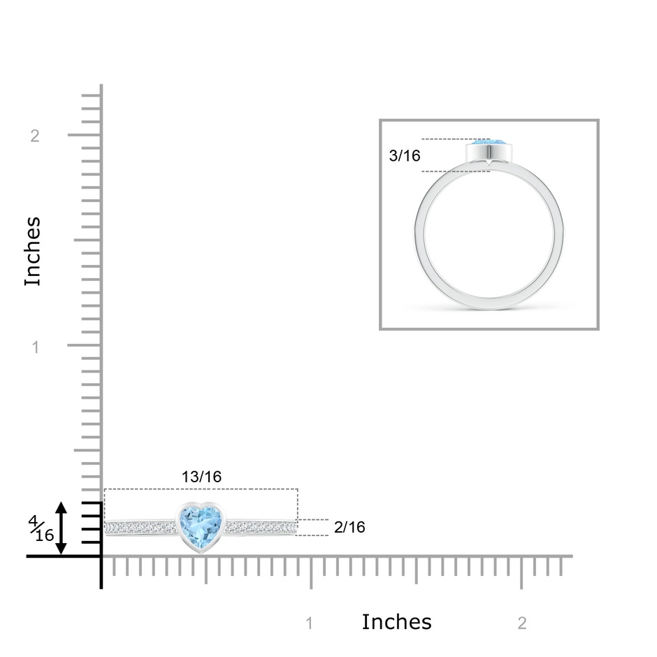 5mm AAA Bezel Heart Aquamarine Promise Ring with Diamond Accents in White Gold ruler