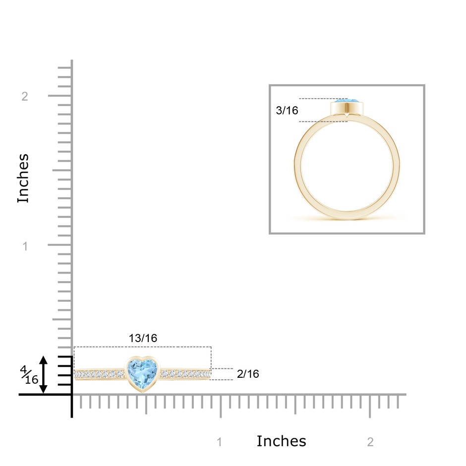 5mm AAA Bezel Heart Aquamarine Promise Ring with Diamond Accents in Yellow Gold ruler