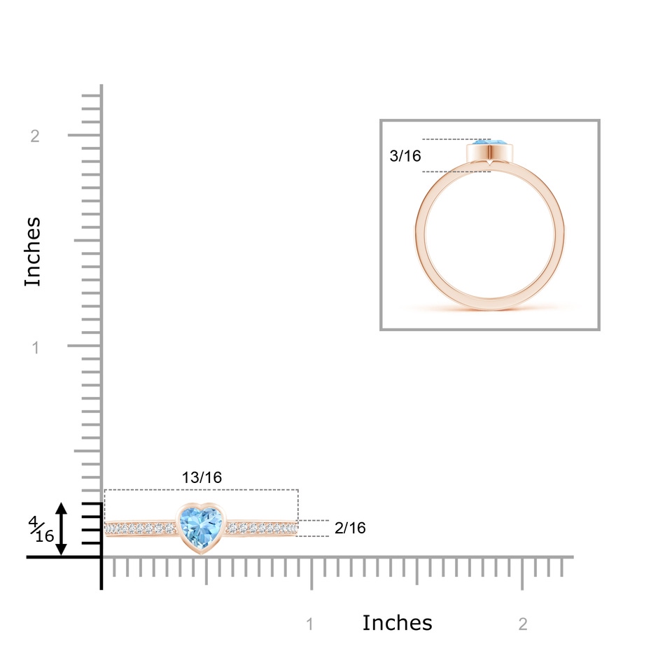 5mm AAAA Bezel Heart Aquamarine Promise Ring with Diamond Accents in Rose Gold ruler