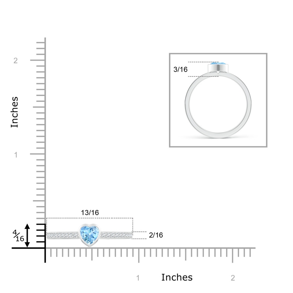 5mm AAAA Bezel Heart Aquamarine Promise Ring with Diamond Accents in White Gold ruler