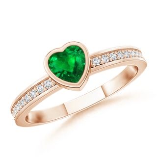4mm AAAA Bezel Heart Emerald Promise Ring with Diamond Accents in Rose Gold