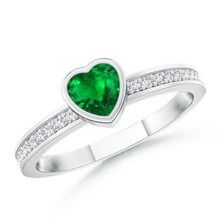 4mm AAAA Bezel Heart Emerald Promise Ring with Diamond Accents in White Gold