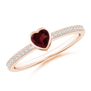 4mm A Bezel Heart Garnet Promise Ring with Diamond Accents in Rose Gold