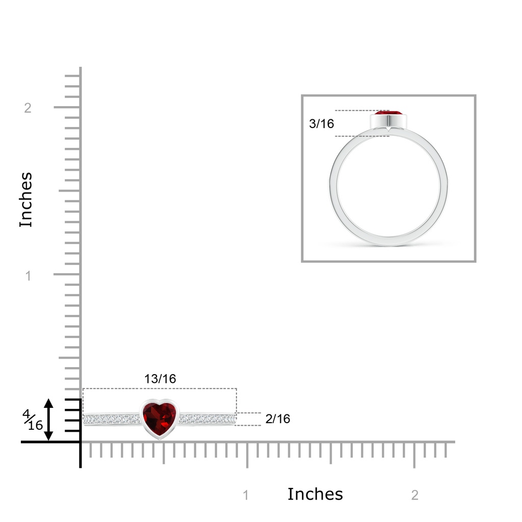 5mm AAA Bezel Heart Garnet Promise Ring with Diamond Accents in White Gold Ruler