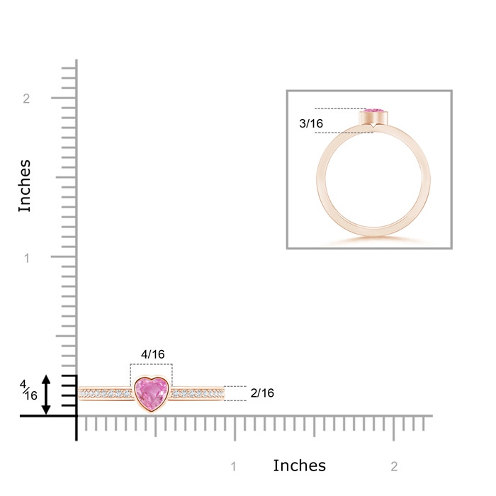 4mm AA Bezel Heart Pink Sapphire Promise Ring with Diamond Accents in 10K Rose Gold product image