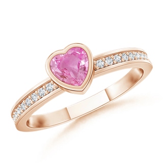 4mm AA Bezel Heart Pink Sapphire Promise Ring with Diamond Accents in Rose Gold