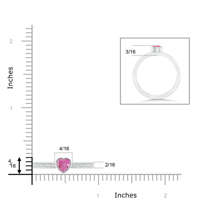 4mm AAA Bezel Heart Pink Sapphire Promise Ring with Diamond Accents in White Gold product image
