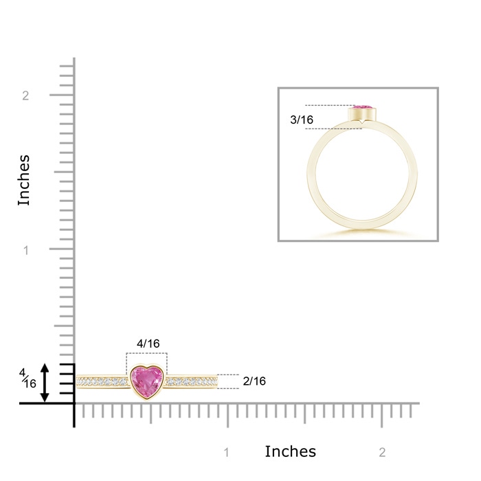 4mm AAA Bezel Heart Pink Sapphire Promise Ring with Diamond Accents in Yellow Gold Product Image