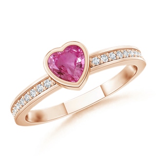 4mm AAAA Bezel Heart Pink Sapphire Promise Ring with Diamond Accents in 10K Rose Gold