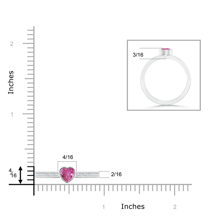 4mm AAAA Bezel Heart Pink Sapphire Promise Ring with Diamond Accents in P950 Platinum product image