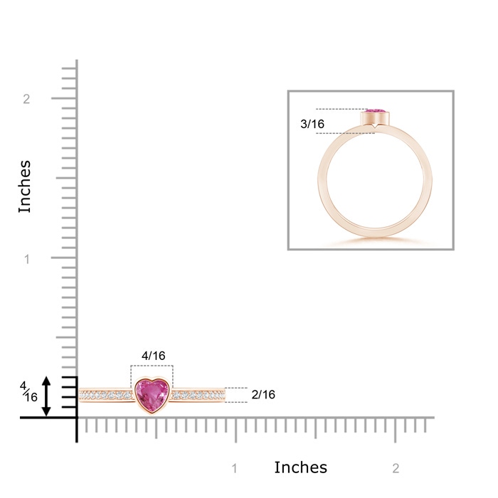 4mm AAAA Bezel Heart Pink Sapphire Promise Ring with Diamond Accents in Rose Gold Product Image