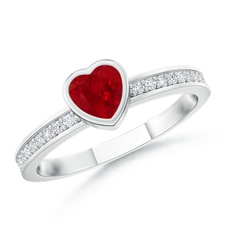 4mm AAA Bezel Heart Ruby Promise Ring with Diamond Accents in White Gold