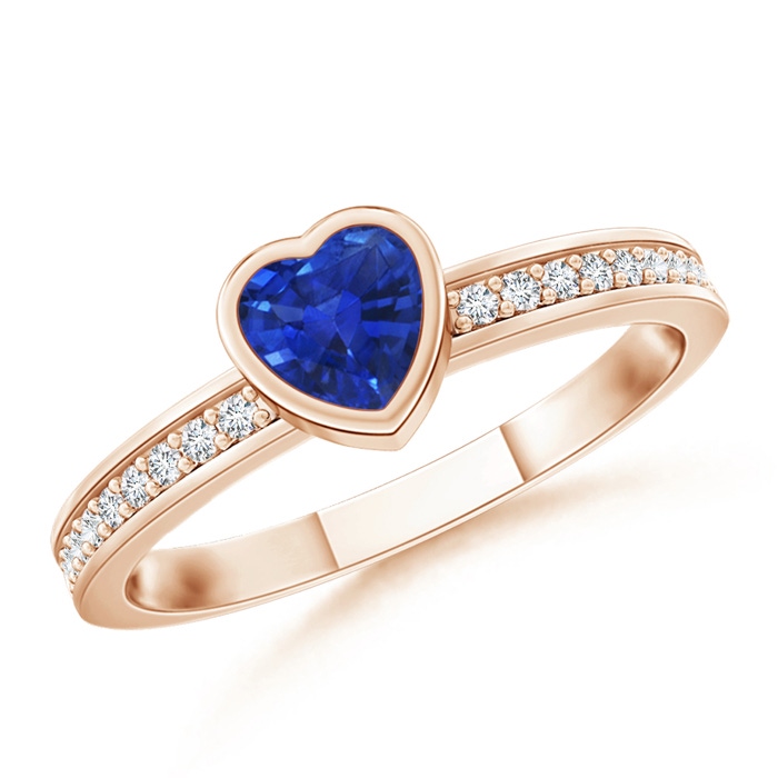 4mm AAA Bezel Heart Sapphire Promise Ring with Diamond Accents in Rose Gold