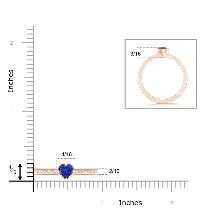4mm AAA Bezel Heart Sapphire Promise Ring with Diamond Accents in Rose Gold Product Image
