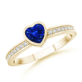 4mm AAAA Bezel Heart Sapphire Promise Ring with Diamond Accents in Yellow Gold