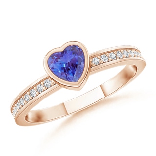 4mm AAA Bezel Heart Tanzanite Promise Ring with Diamond Accents in Rose Gold