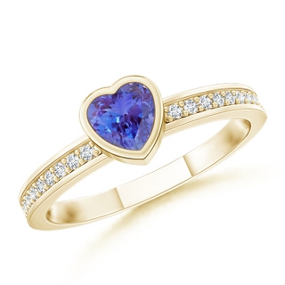 4mm AAA Bezel Heart Tanzanite Promise Ring with Diamond Accents in Yellow Gold