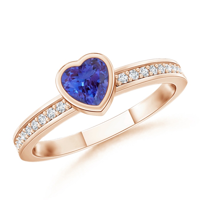 4mm AAAA Bezel Heart Tanzanite Promise Ring with Diamond Accents in Rose Gold