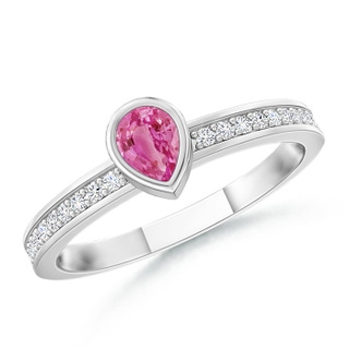 4x3mm AAA Bezel Pear Pink Sapphire Stackable Ring with Diamond Accents in White Gold