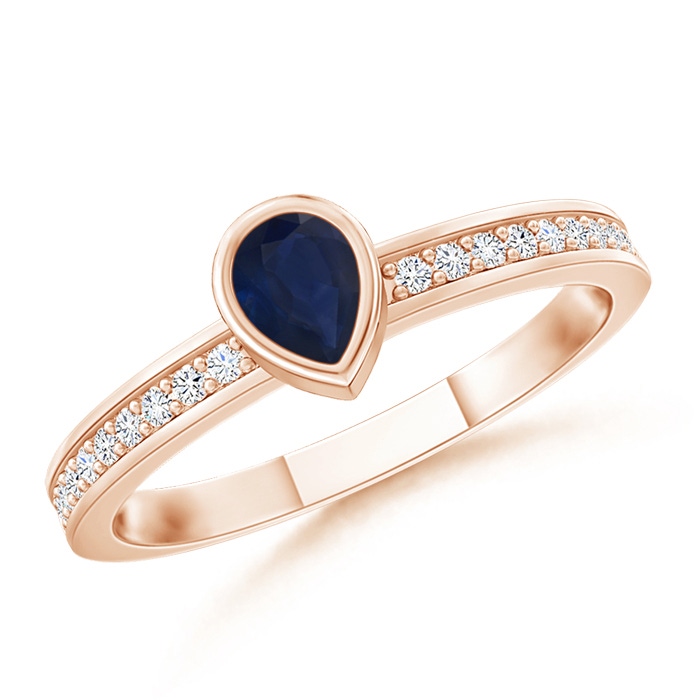 4x3mm A Bezel Pear Sapphire Stackable Ring with Diamond Accents in Rose Gold 