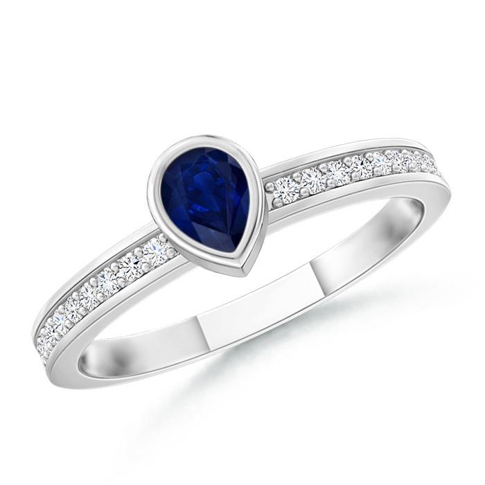 4x3mm AA Bezel Pear Sapphire Stackable Ring with Diamond Accents in White Gold 
