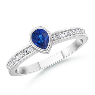 4x3mm AAA Bezel Pear Sapphire Stackable Ring with Diamond Accents in White Gold