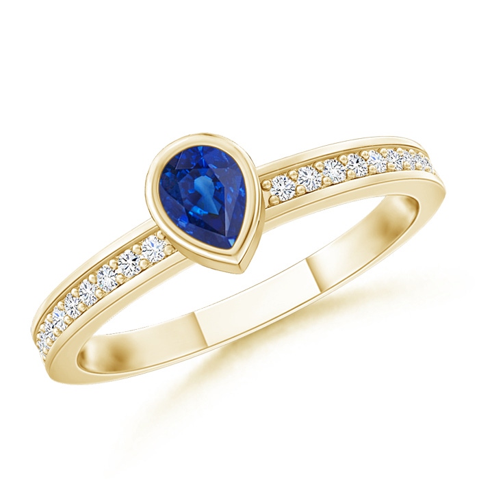 4x3mm AAA Bezel Pear Sapphire Stackable Ring with Diamond Accents in Yellow Gold 