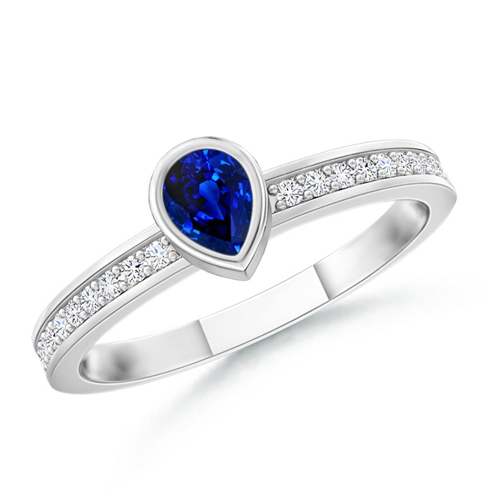 4x3mm AAAA Bezel Pear Sapphire Stackable Ring with Diamond Accents in White Gold