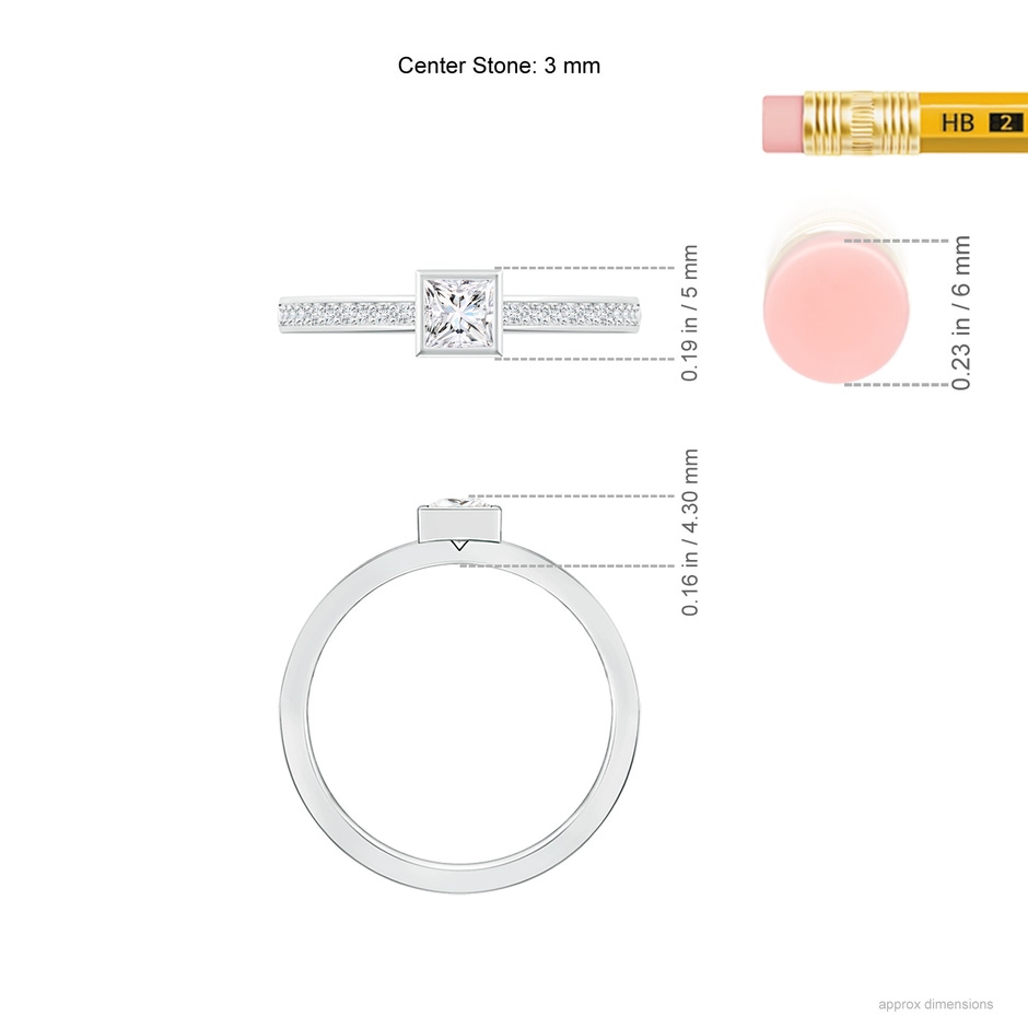 3mm GVS2 Bezel-Set Princess Diamond Stackable Promise Ring in P950 Platinum ruler