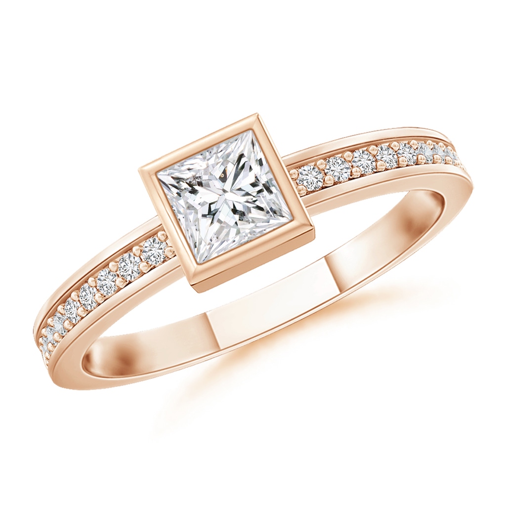3mm HSI2 Bezel-Set Princess Diamond Stackable Promise Ring in Rose Gold