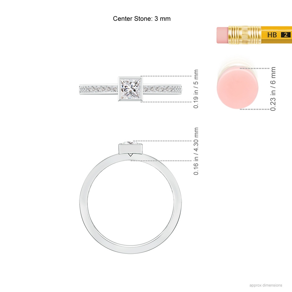 3mm IJI1I2 Bezel-Set Princess Diamond Stackable Promise Ring in White Gold ruler