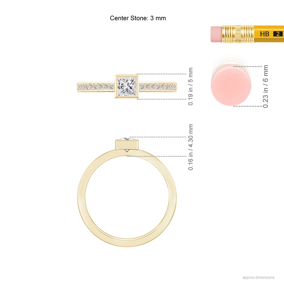 3mm IJI1I2 Bezel-Set Princess Diamond Stackable Promise Ring in Yellow Gold ruler