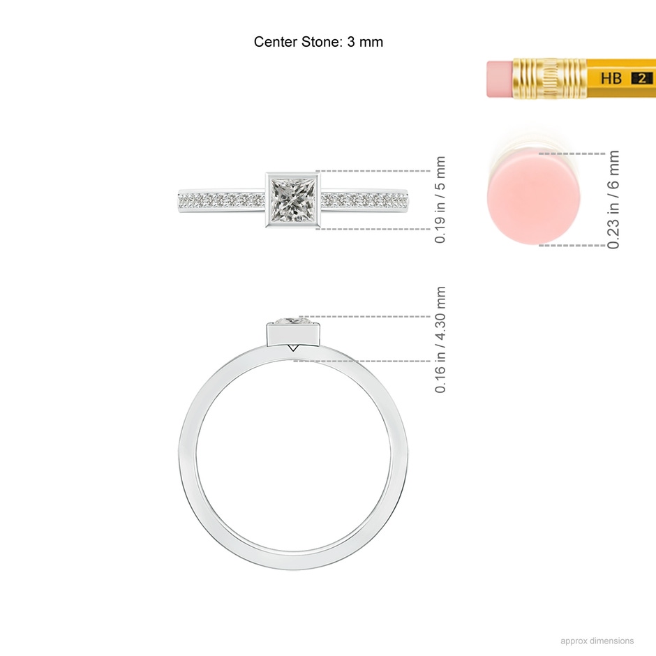 3mm KI3 Bezel-Set Princess Diamond Stackable Promise Ring in White Gold ruler