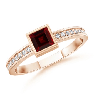 3mm AAA Bezel-Set Square Garnet Stackable Promise Ring in 9K Rose Gold