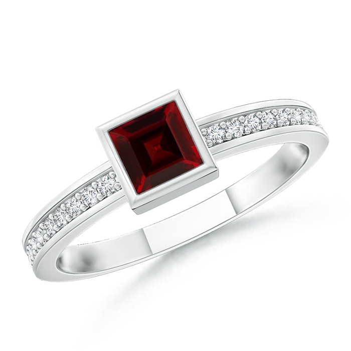 3mm AAA Bezel-Set Square Garnet Stackable Promise Ring in White Gold