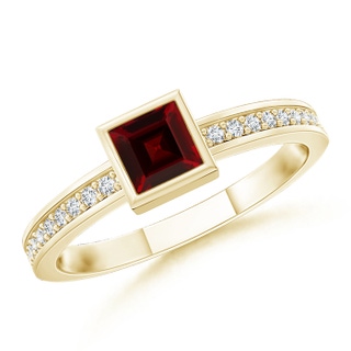 3mm AAA Bezel-Set Square Garnet Stackable Promise Ring in Yellow Gold
