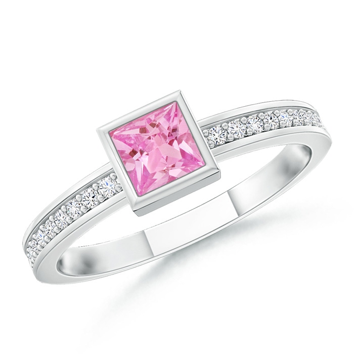 3mm AA Bezel-Set Square Pink Sapphire Stackable Promise Ring in White Gold
