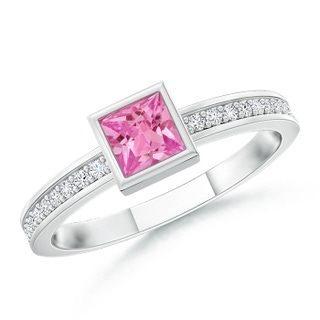 3mm AAA Bezel-Set Square Pink Sapphire Stackable Promise Ring in White Gold