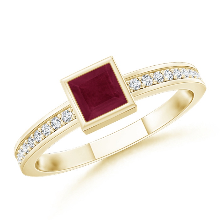 3mm A Bezel-Set Square Ruby Stackable Promise Ring in Yellow Gold 