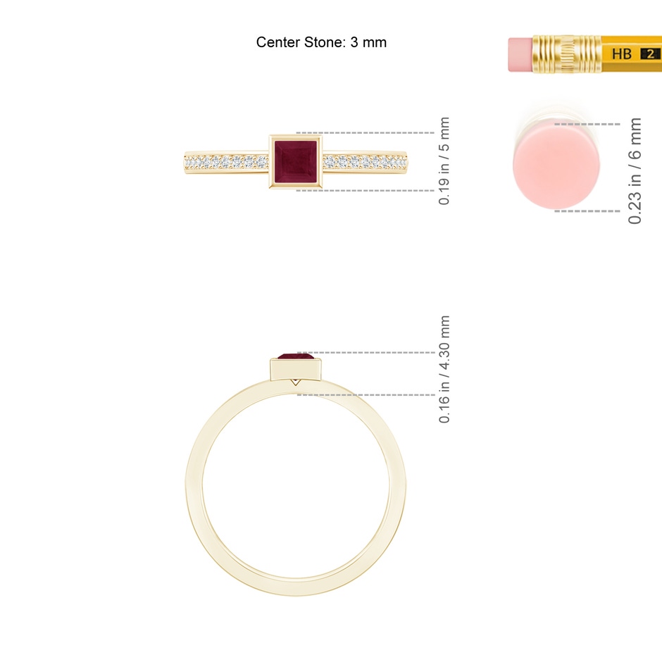 3mm A Bezel-Set Square Ruby Stackable Promise Ring in Yellow Gold ruler