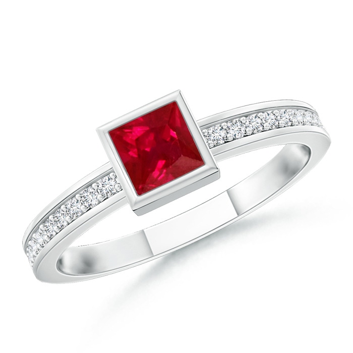 3mm AAA Bezel-Set Square Ruby Stackable Promise Ring in 18K White Gold