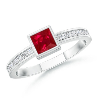 3mm AAA Bezel-Set Square Ruby Stackable Promise Ring in 9K White Gold
