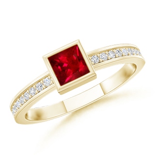 3mm AAAA Bezel-Set Square Ruby Stackable Promise Ring in 9K Yellow Gold