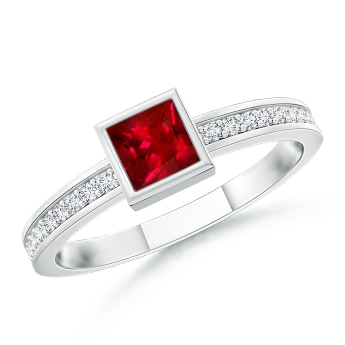3mm AAAA Bezel-Set Square Ruby Stackable Promise Ring in P950 Platinum